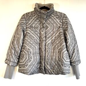 PRANA Lilly Puffer Jacket Coat Gray Boho Print Athleisure Women's Size Small